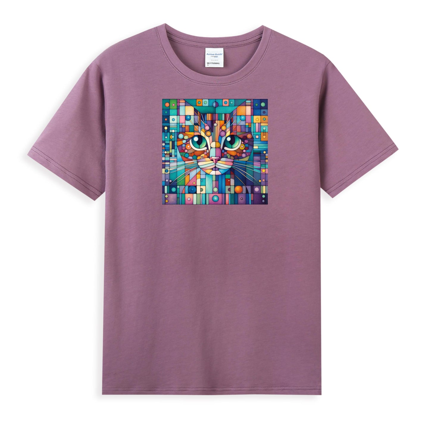 Women's Cotton Tee - Artistic Mosaic Cat Graphic