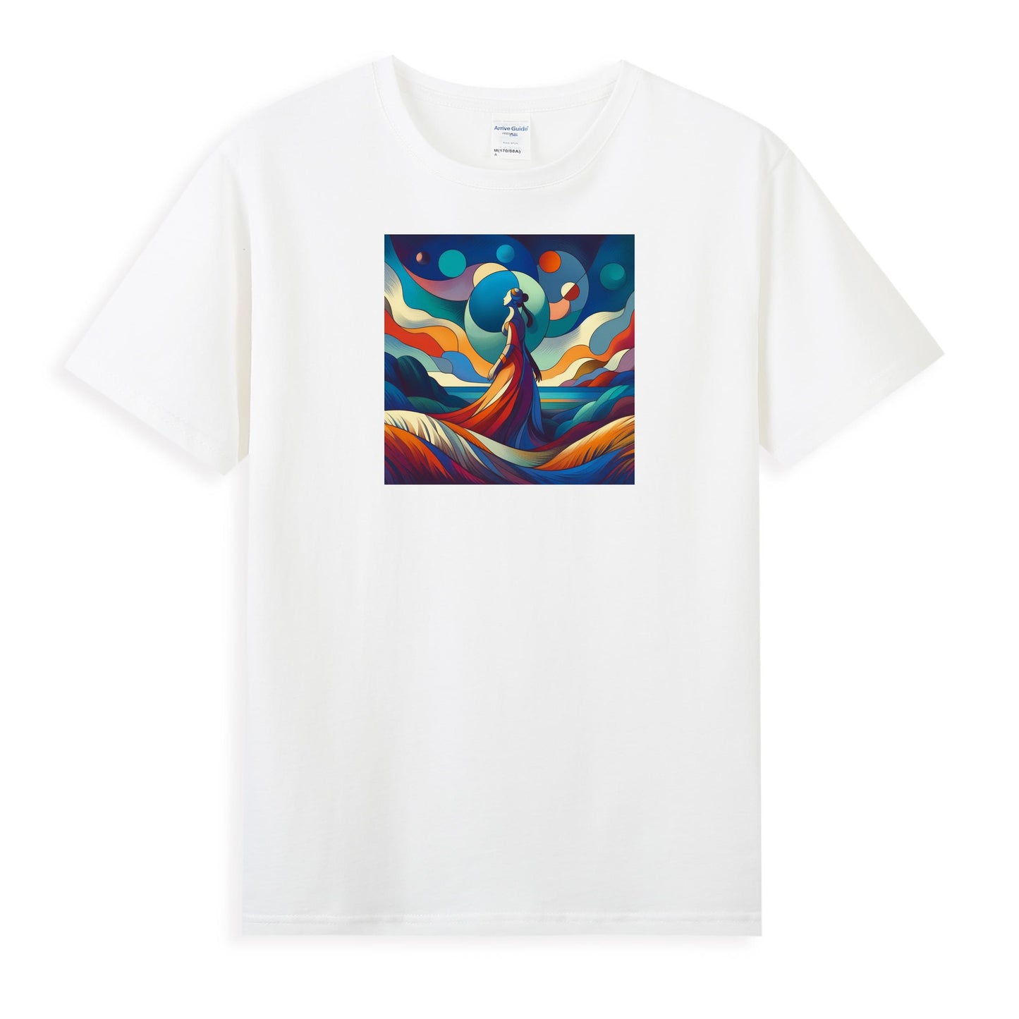 Women's Graphic T-Shirt - Divine Feminine in Abstract Celestial Landscape