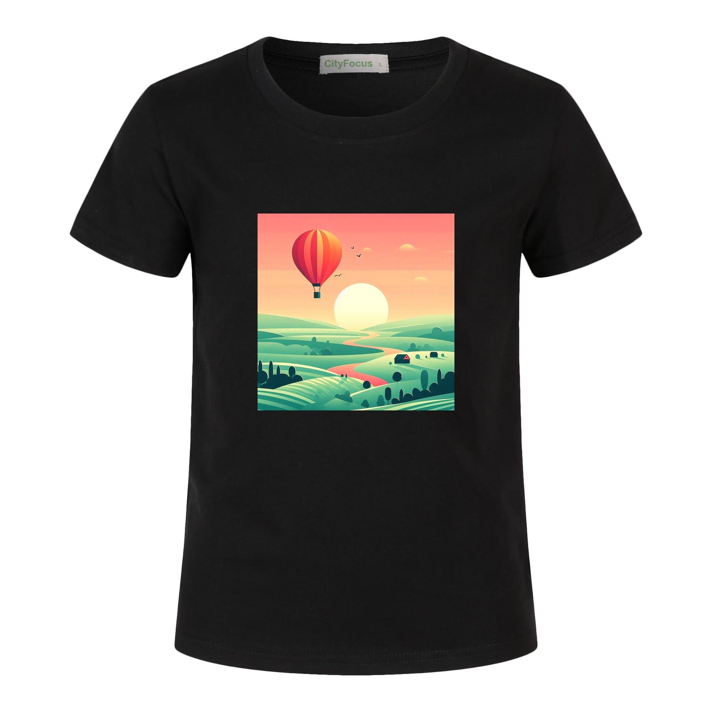 Hot Air Balloon Journey 1 - 100% Cotton Sunset Kids T-Shirt