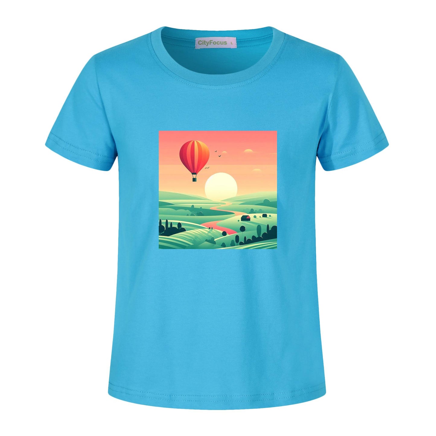 Hot Air Balloon Journey 1 - 100% Cotton Sunset Kids T-Shirt