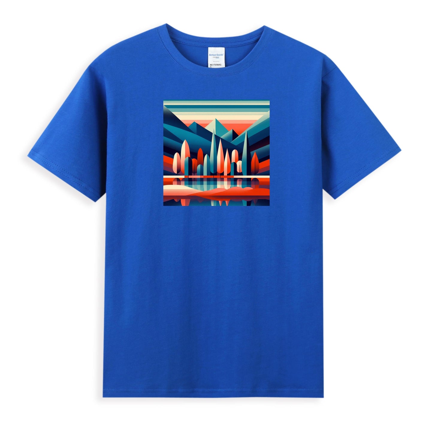 Women's Artistic Cotton T-Shirt - Geometric Mountains and Mirror Lakes