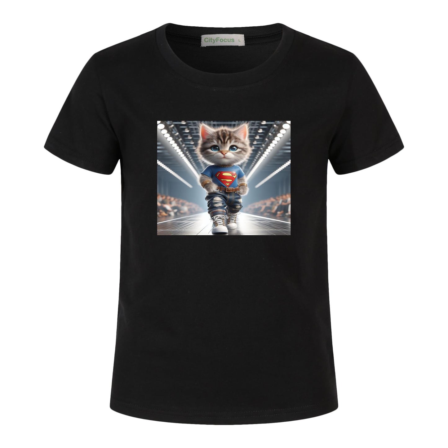 100% cotton Runway Fashion Forward Cat 2: Cute and Cool Kids' Graphic T-Shirt