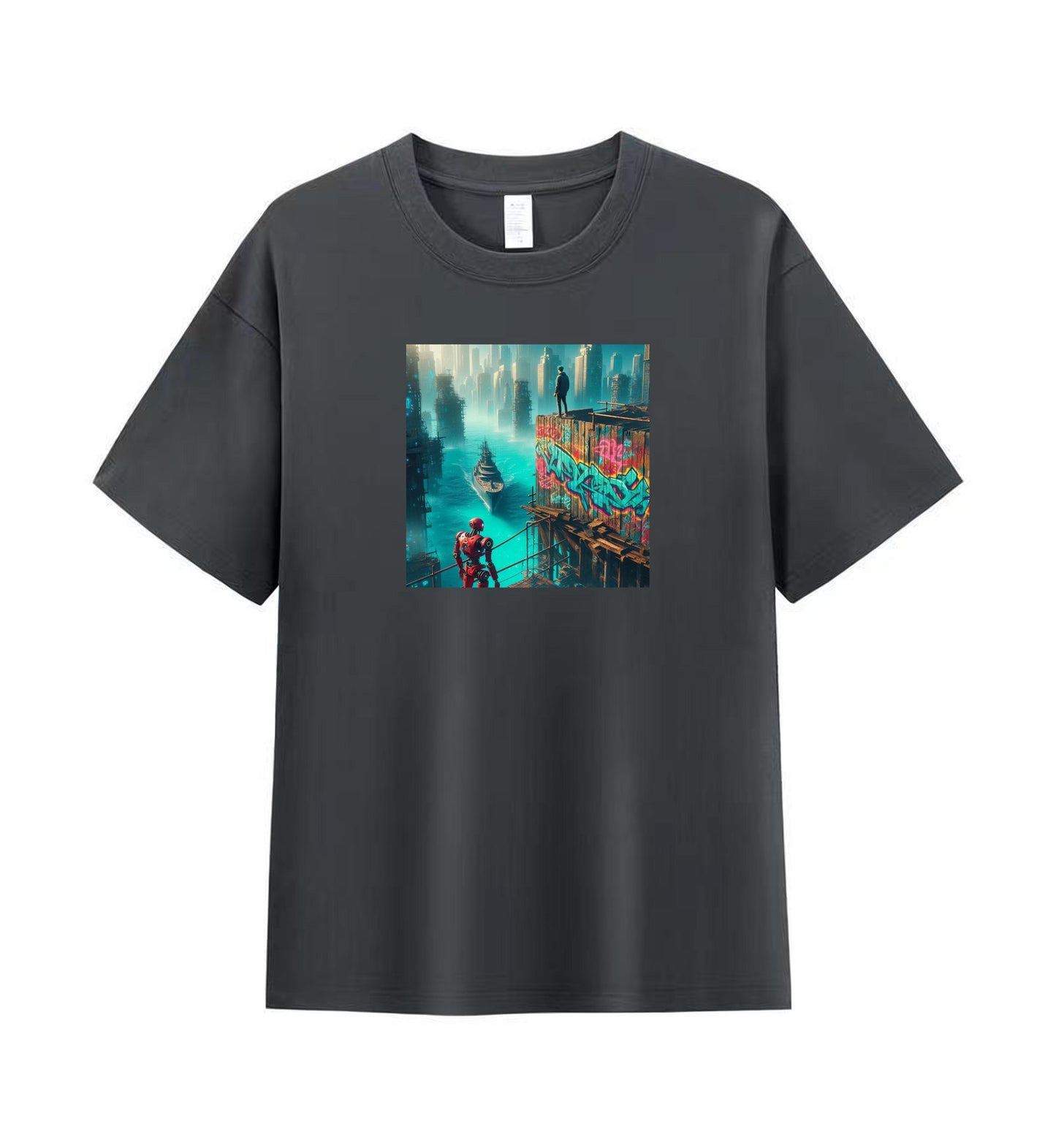 Men's 100% Cotton T-Shirt - Futuristic Cyberpunk City 2