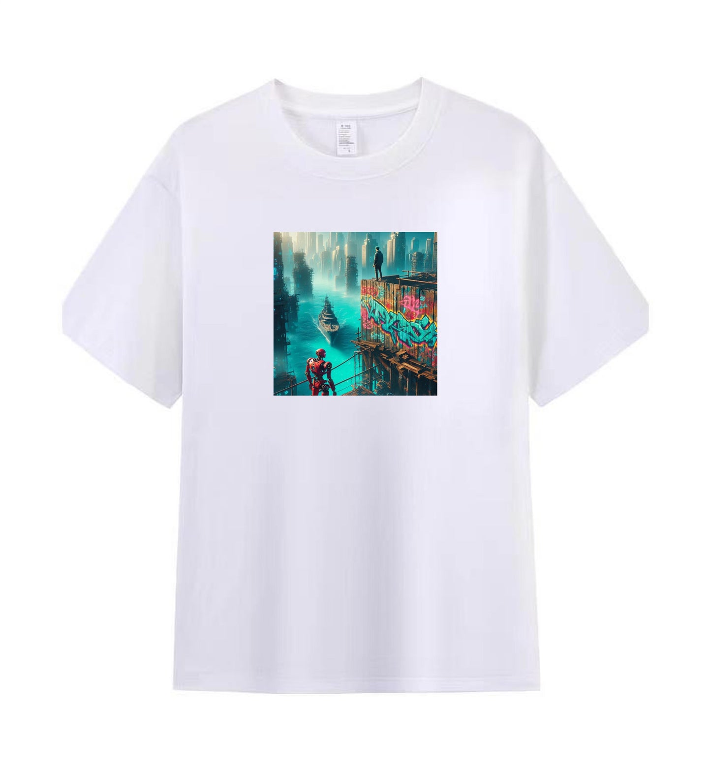 Men's 100% Cotton T-Shirt - Futuristic Cyberpunk City 2