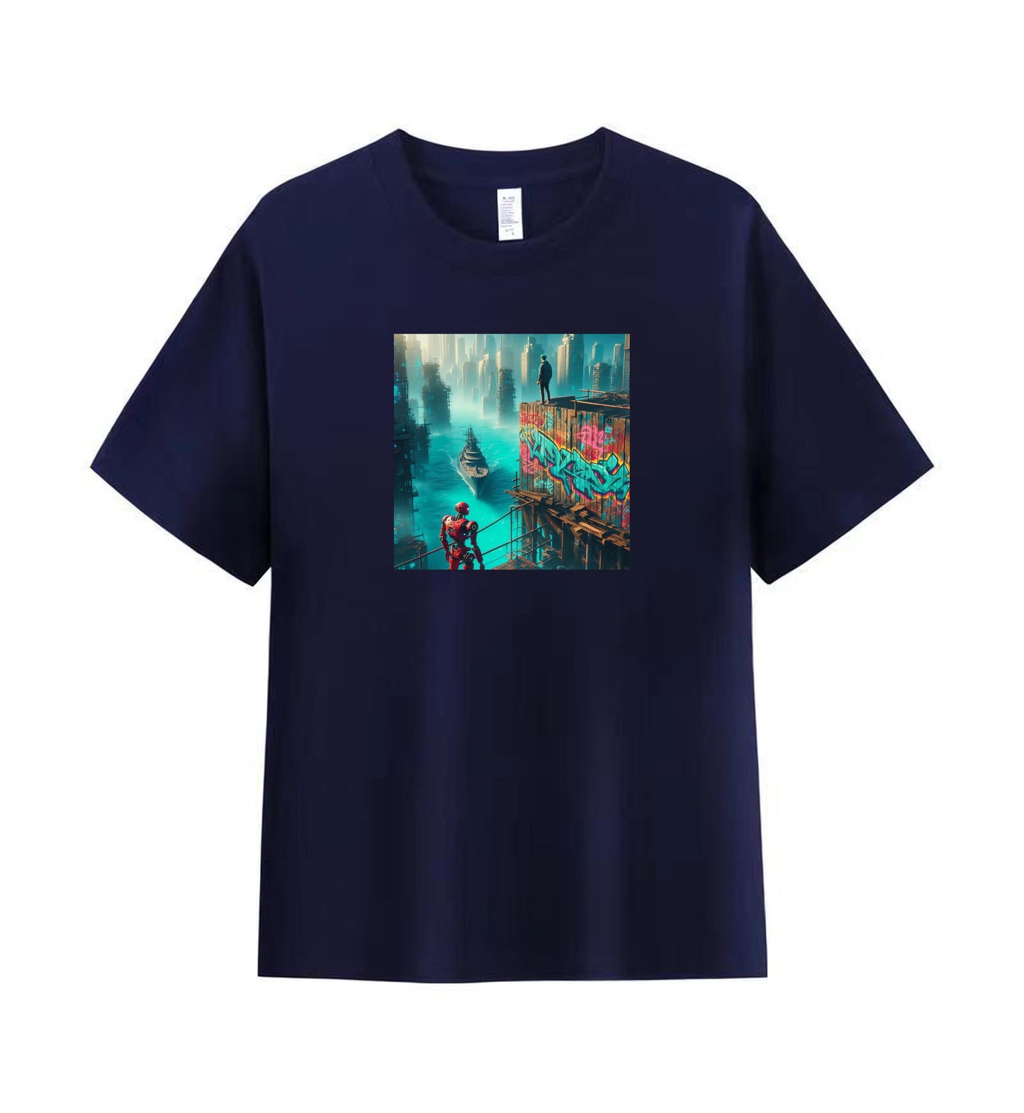 Men's 100% Cotton T-Shirt - Futuristic Cyberpunk City 2