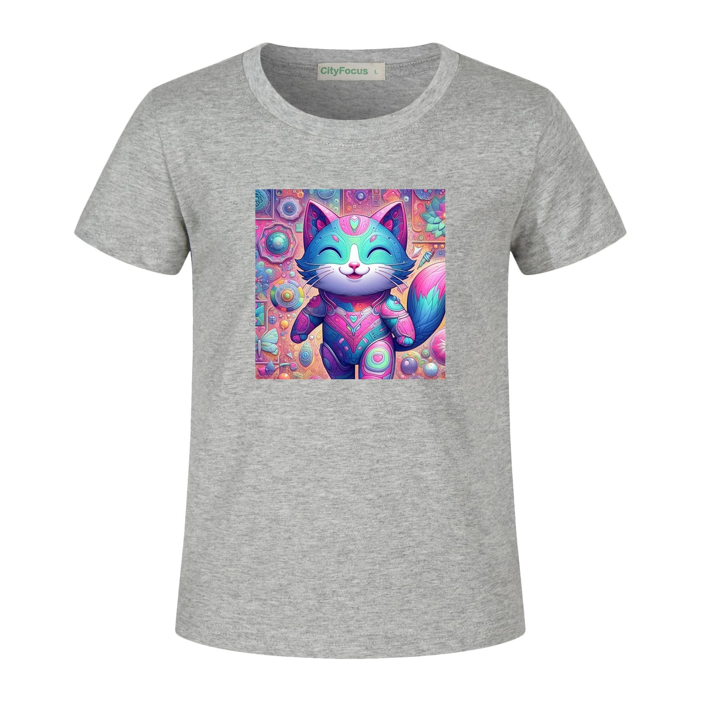 Kids' Artistic Cotton Tee - Fun and Colorful Cat