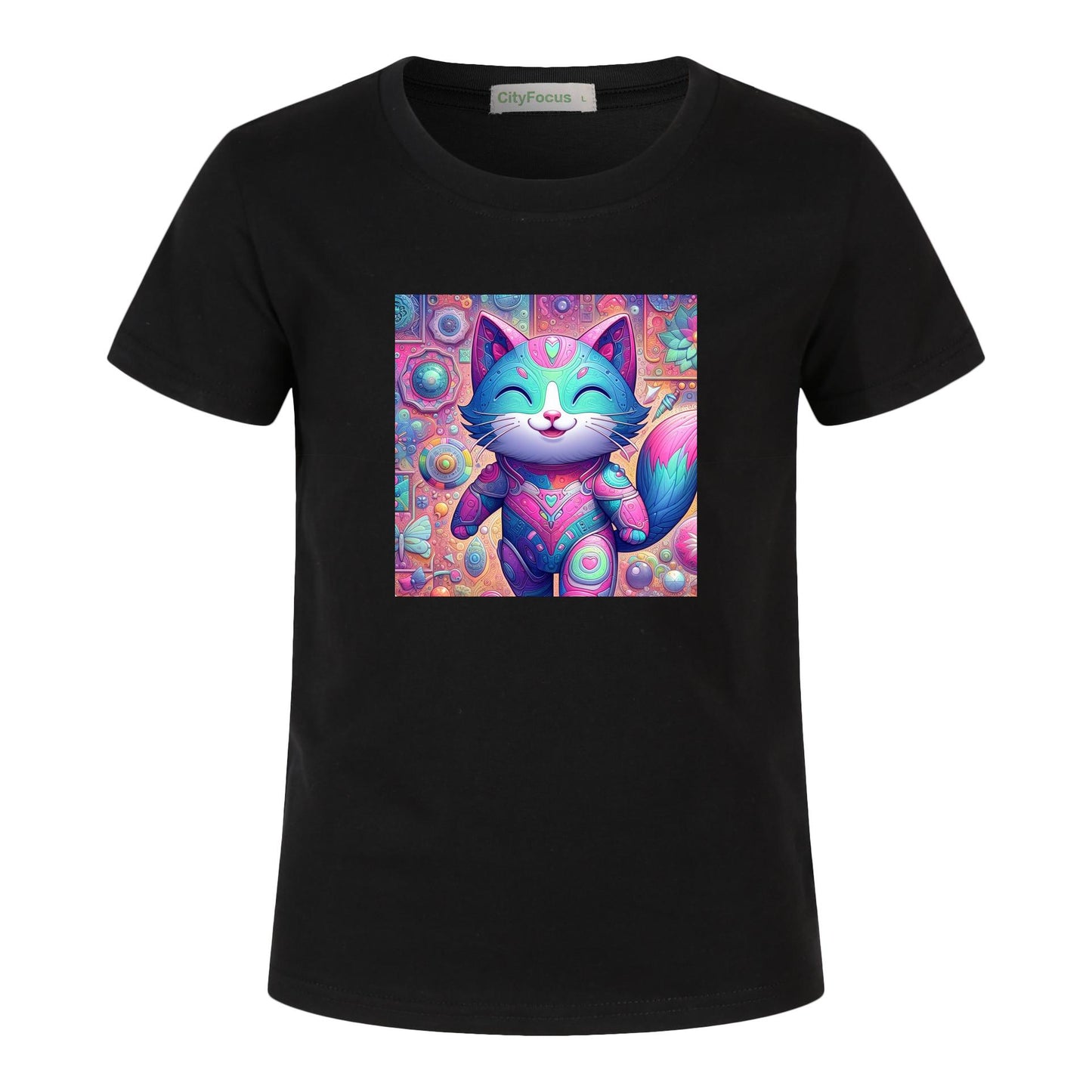 Kids' Artistic Cotton Tee - Fun and Colorful Cat