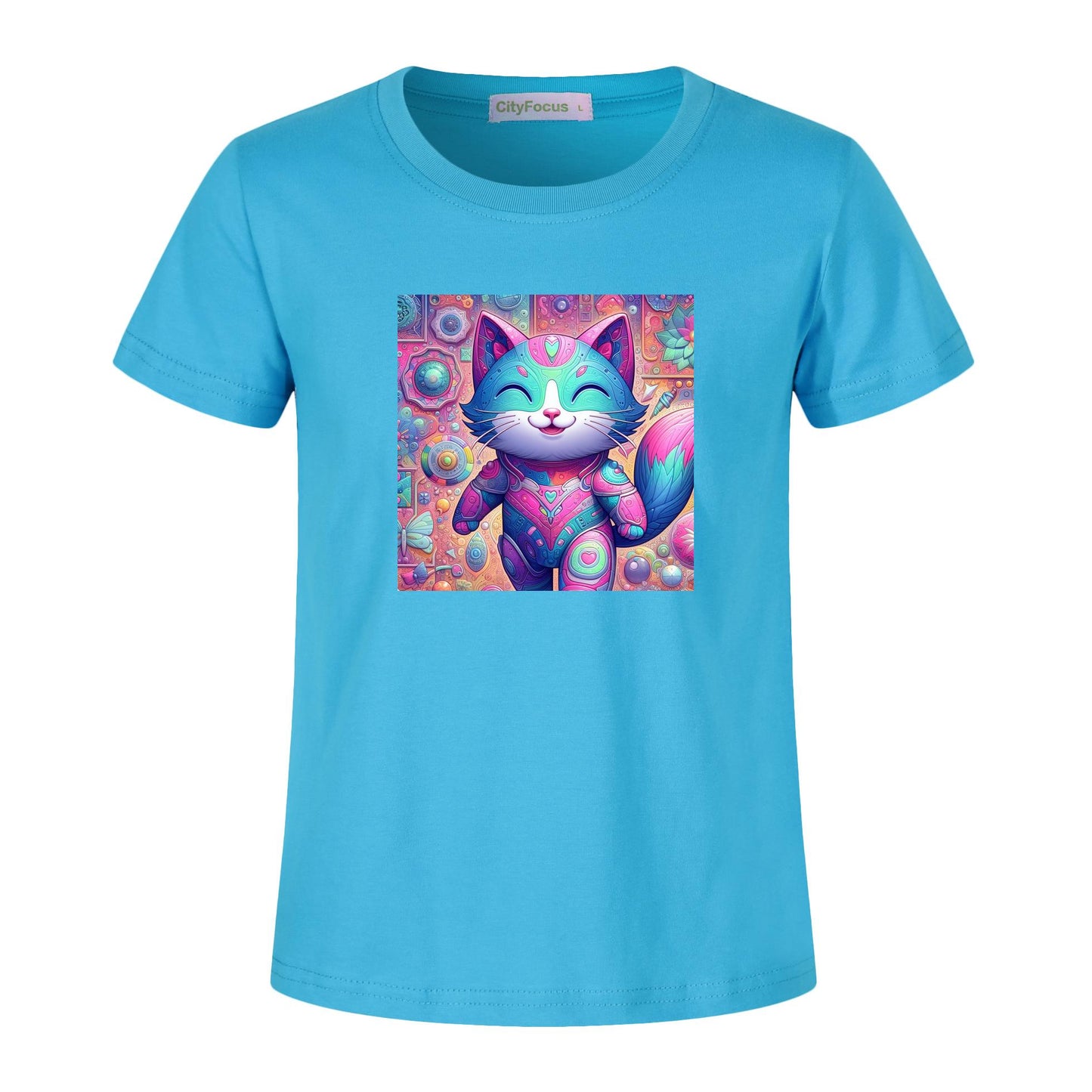 Kids' Artistic Cotton Tee - Fun and Colorful Cat