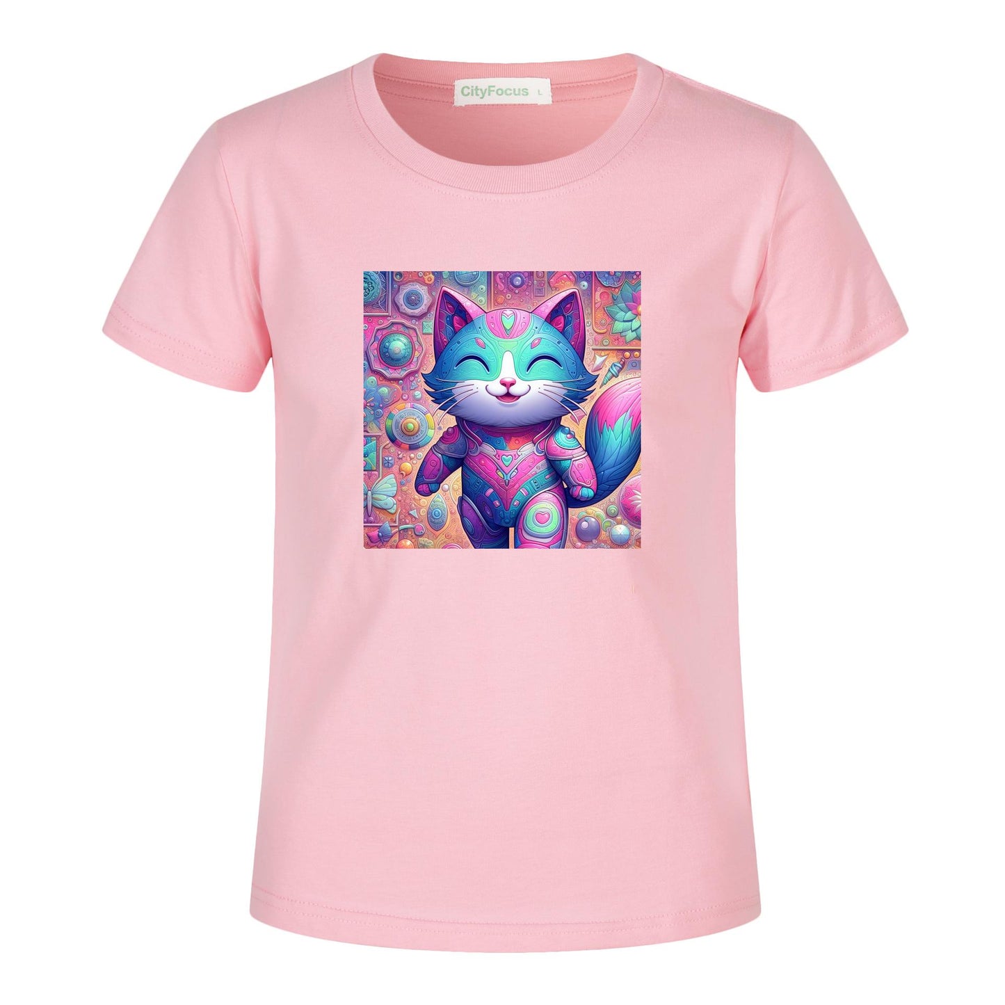 Kids' Artistic Cotton Tee - Fun and Colorful Cat