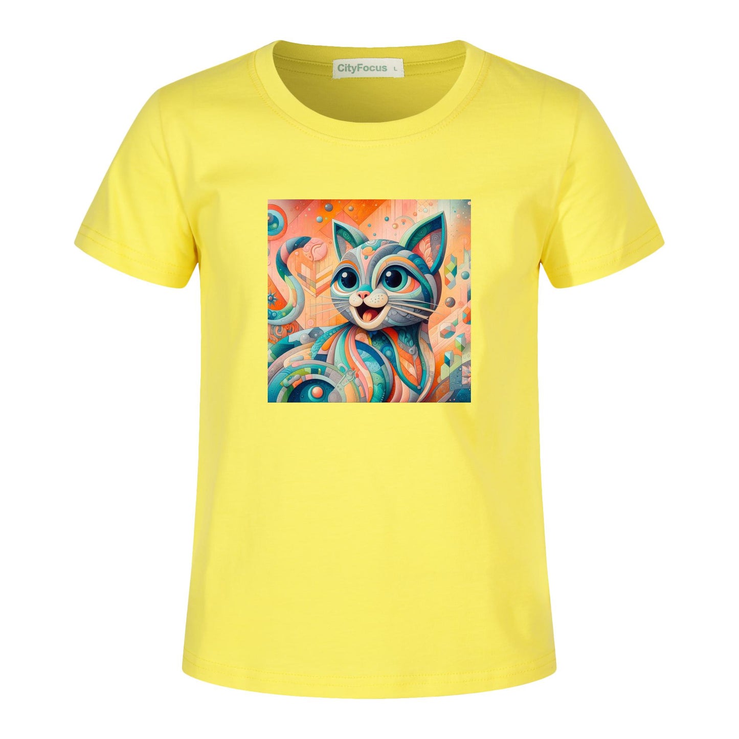 Kids' Fun and Creative Cotton Tee - Colorful Cat Design