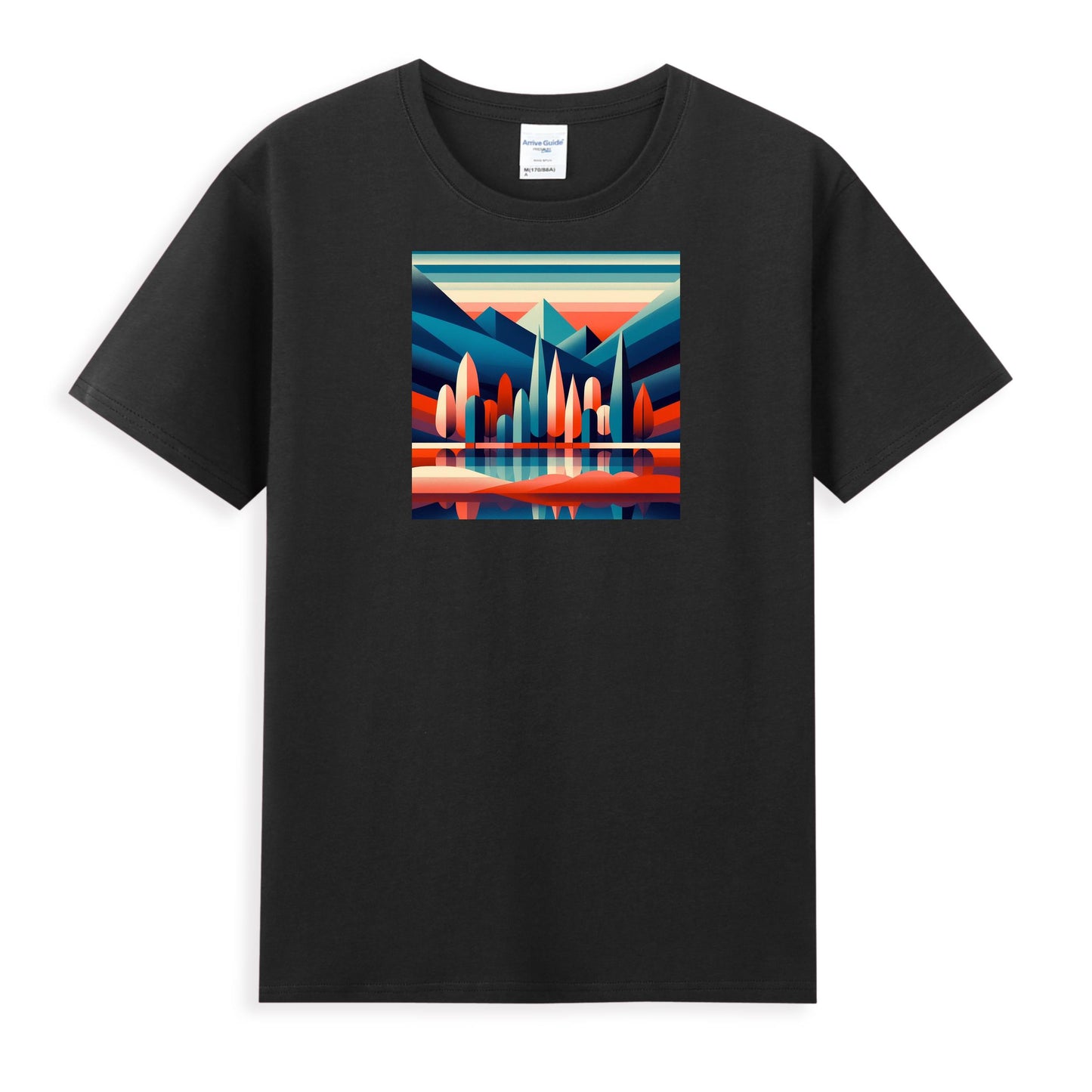 Women's Artistic Cotton T-Shirt - Geometric Mountains and Mirror Lakes