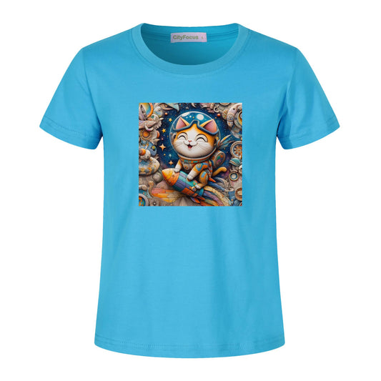 Futuristic Feline Fun Kids Tee 8