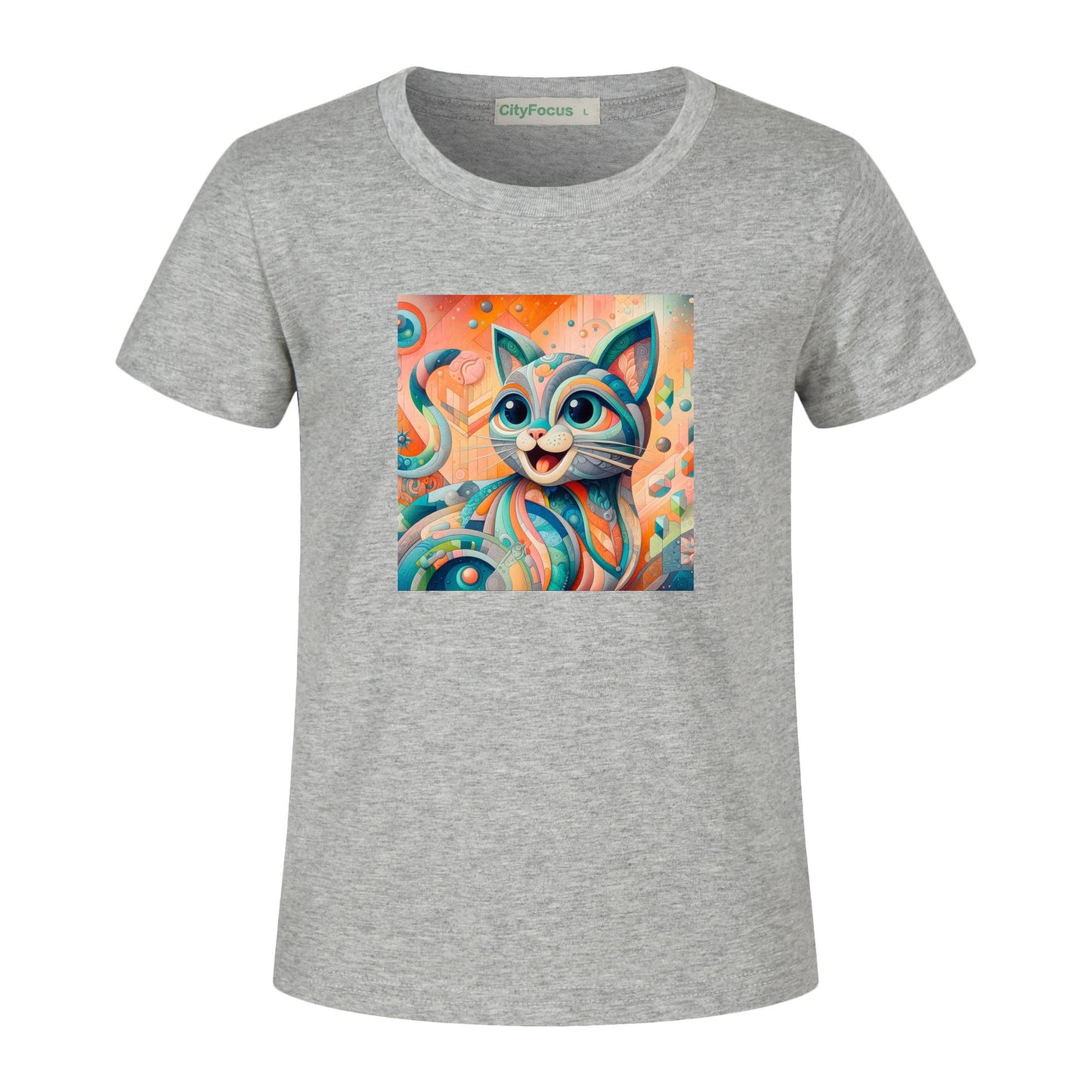 Kids' Fun and Creative Cotton Tee - Colorful Cat Design