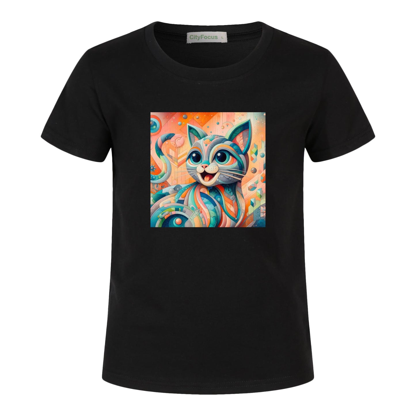 Kids' Fun and Creative Cotton Tee - Colorful Cat Design