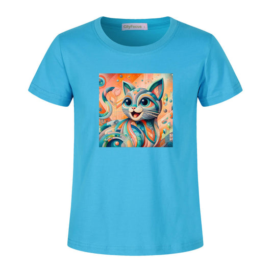 Kids' Fun and Creative Cotton Tee - Colorful Cat Design