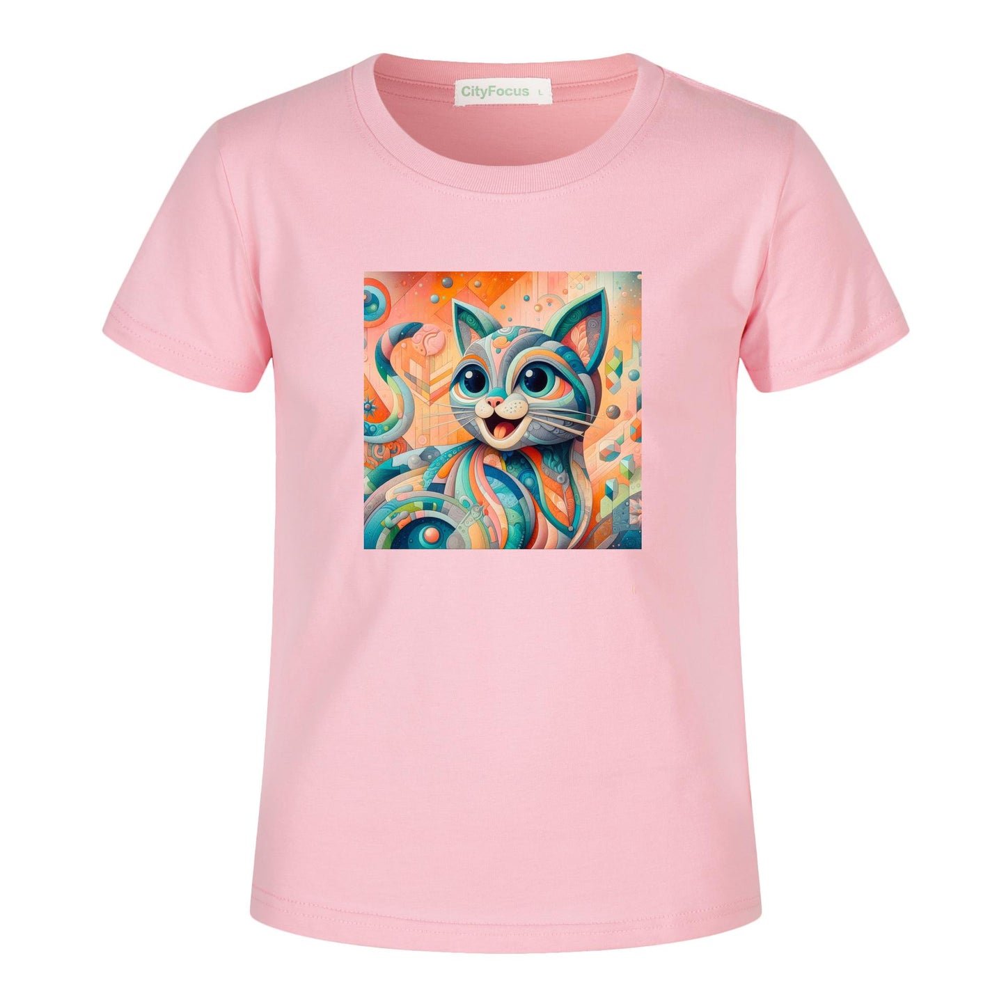 Kids' Fun and Creative Cotton Tee - Colorful Cat Design