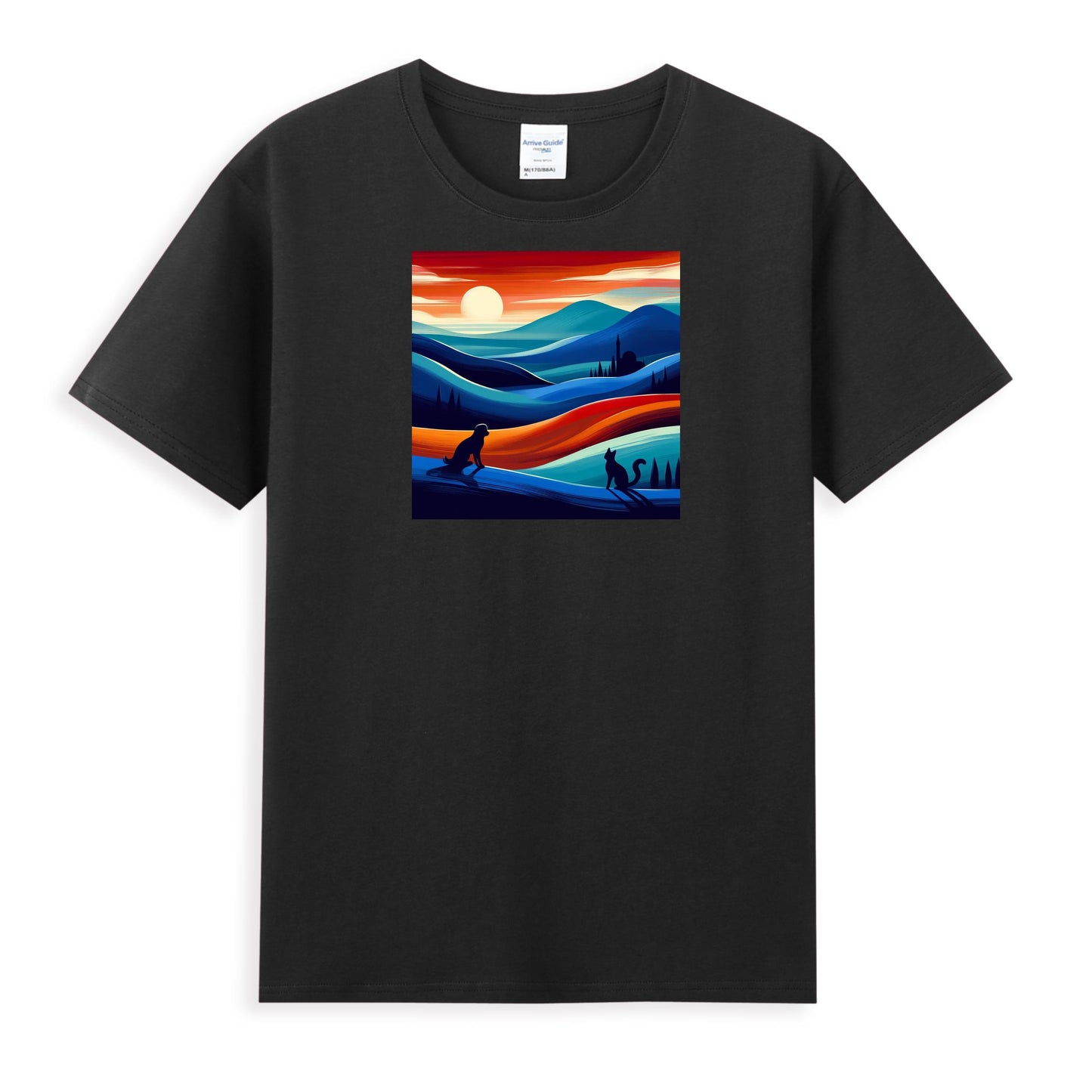 Women's Graphic Cotton Tee - Sunset Symphony in Waves of Color