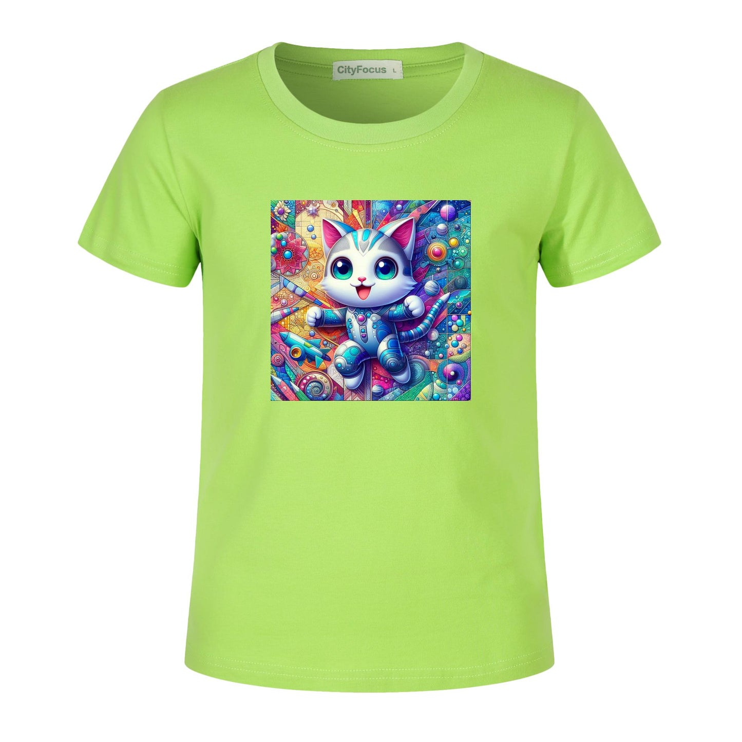 Futuristic Feline Fun Kids Tee 6