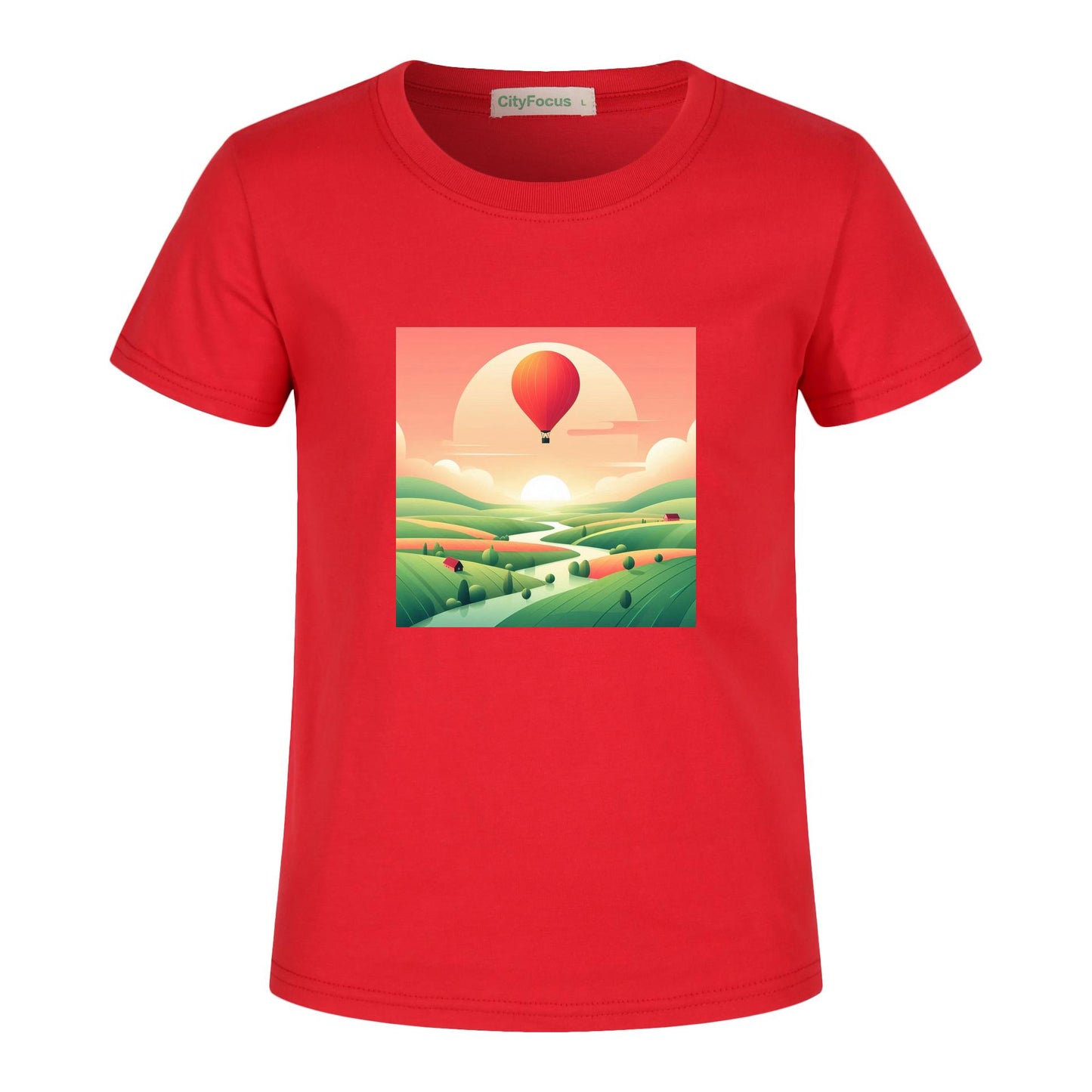 Hot Air Balloon Journey 2- 100% Cotton Sunset Kids T-Shirt