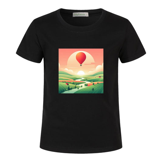 Hot Air Balloon Journey 2- 100% Cotton Sunset Kids T-Shirt