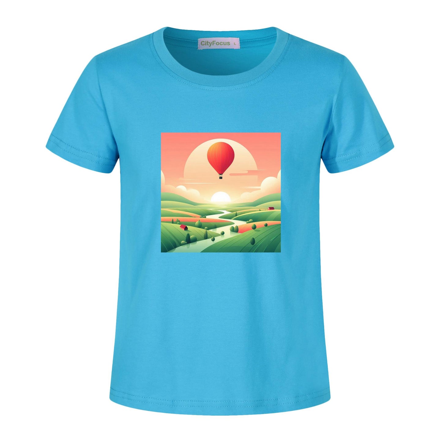 Hot Air Balloon Journey 2- 100% Cotton Sunset Kids T-Shirt