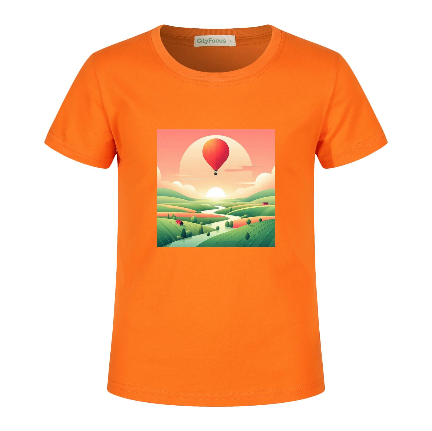 Hot Air Balloon Journey 2- 100% Cotton Sunset Kids T-Shirt