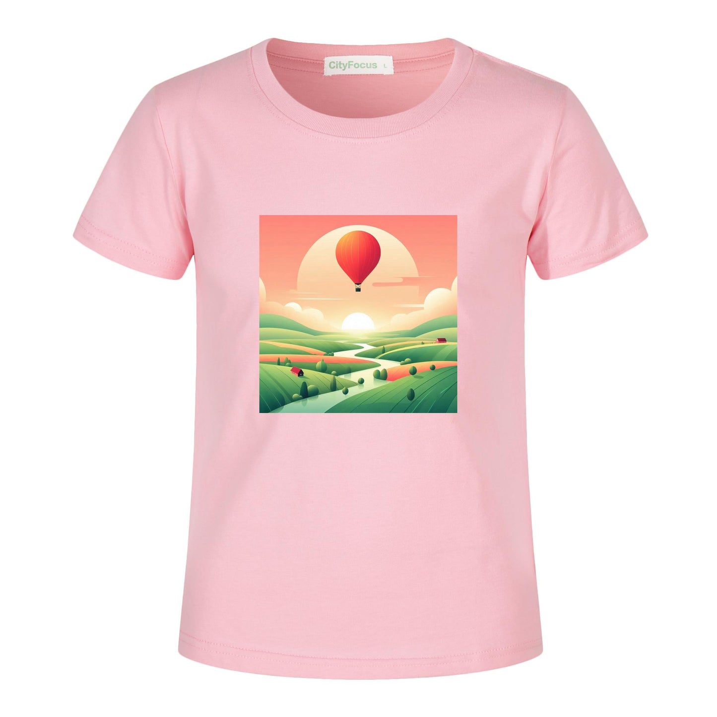 Hot Air Balloon Journey 2- 100% Cotton Sunset Kids T-Shirt