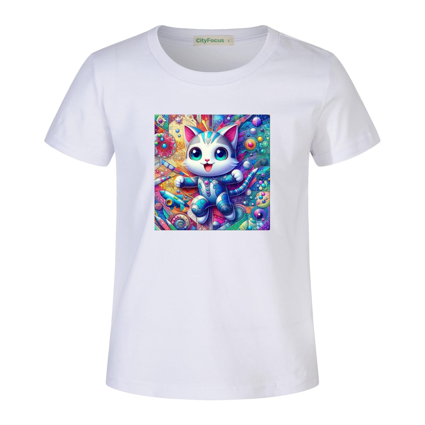 Futuristic Feline Fun Kids Tee 6