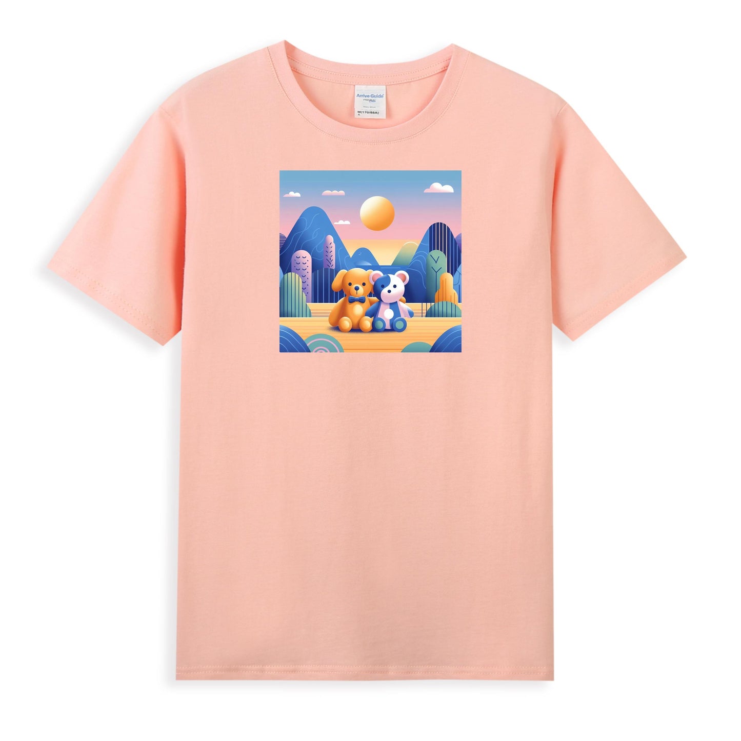 Women's Artistic Cotton Tee - Gentle Companions in a Pastel Wonderland