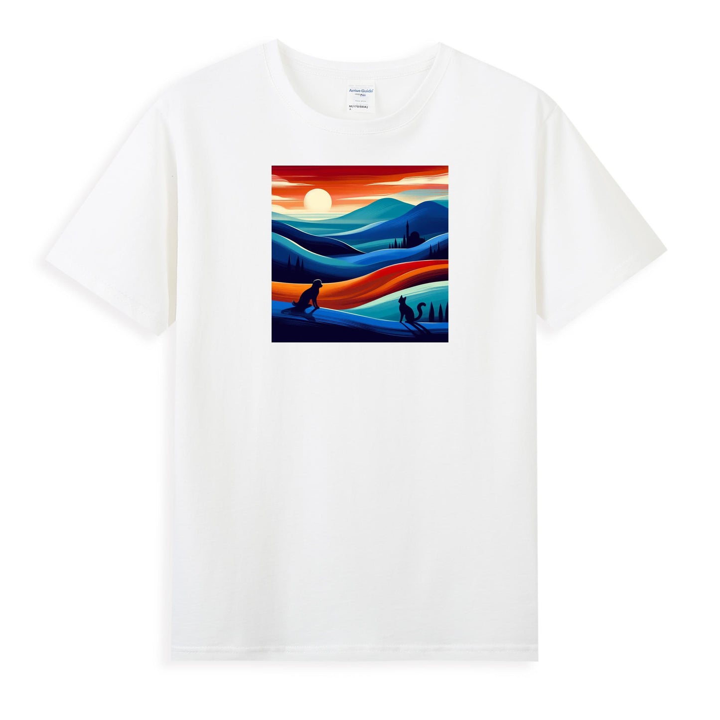 Women's Graphic Cotton Tee - Sunset Symphony in Waves of Color