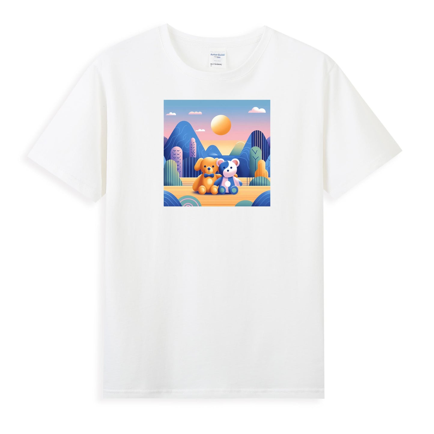 Women's Artistic Cotton Tee - Gentle Companions in a Pastel Wonderland