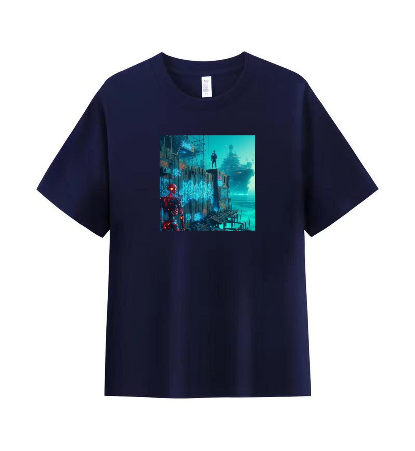 Men's Cotton T-Shirt with Futuristic Sci-Fi Cityscape Design