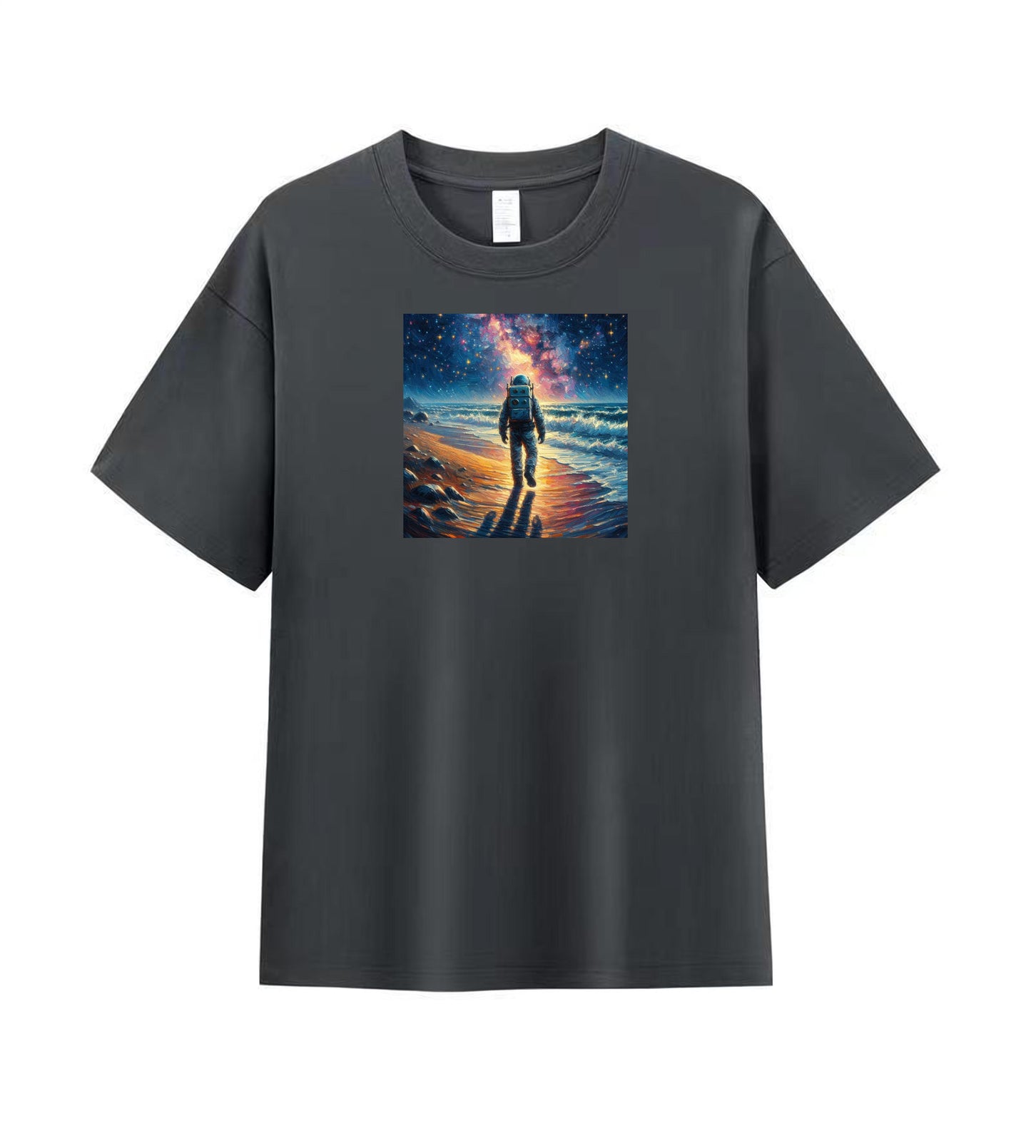 Astronaut's Celestial Beach Walk Cotton T-shirt 2