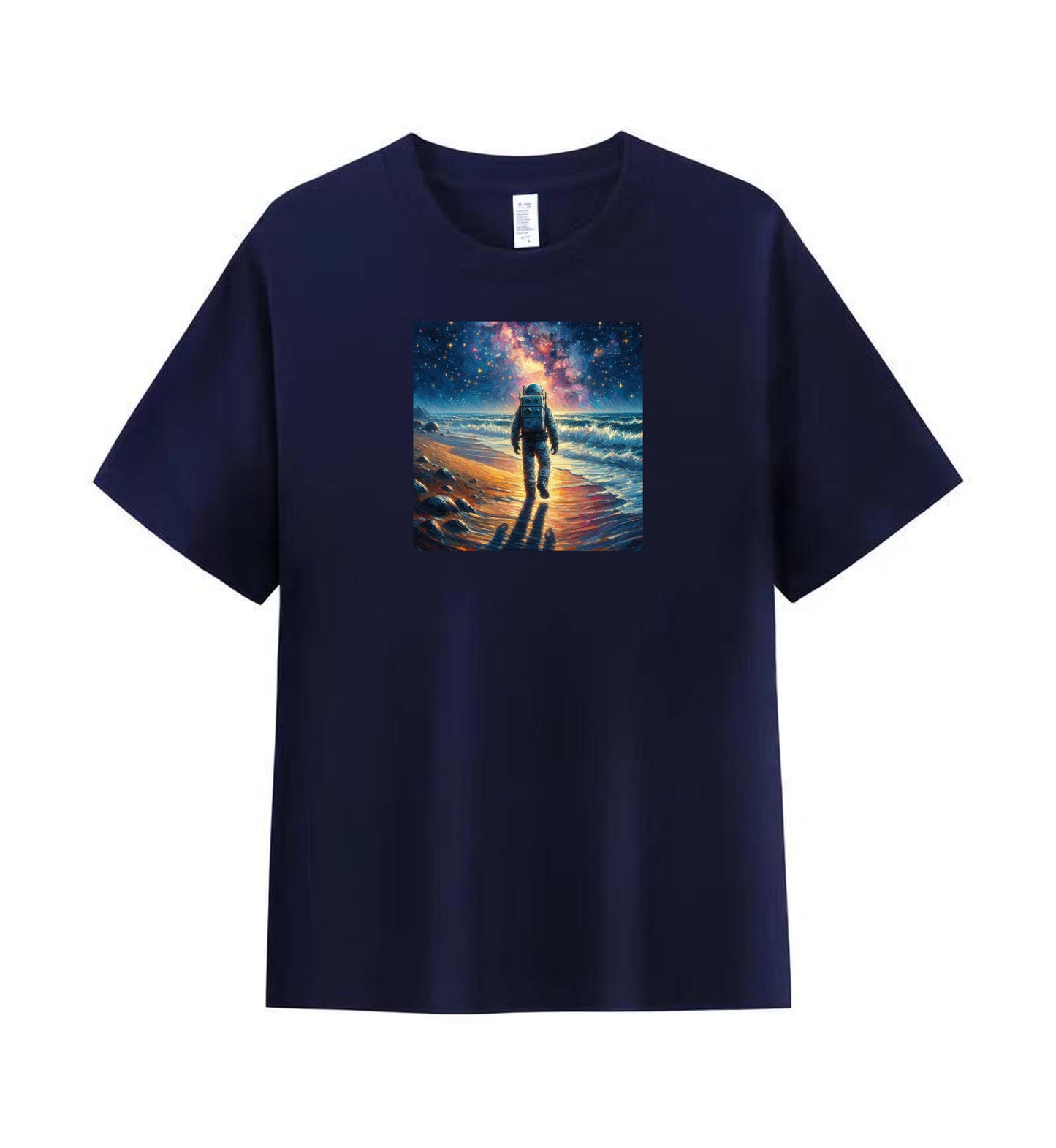 Astronaut's Celestial Beach Walk Cotton T-shirt 2