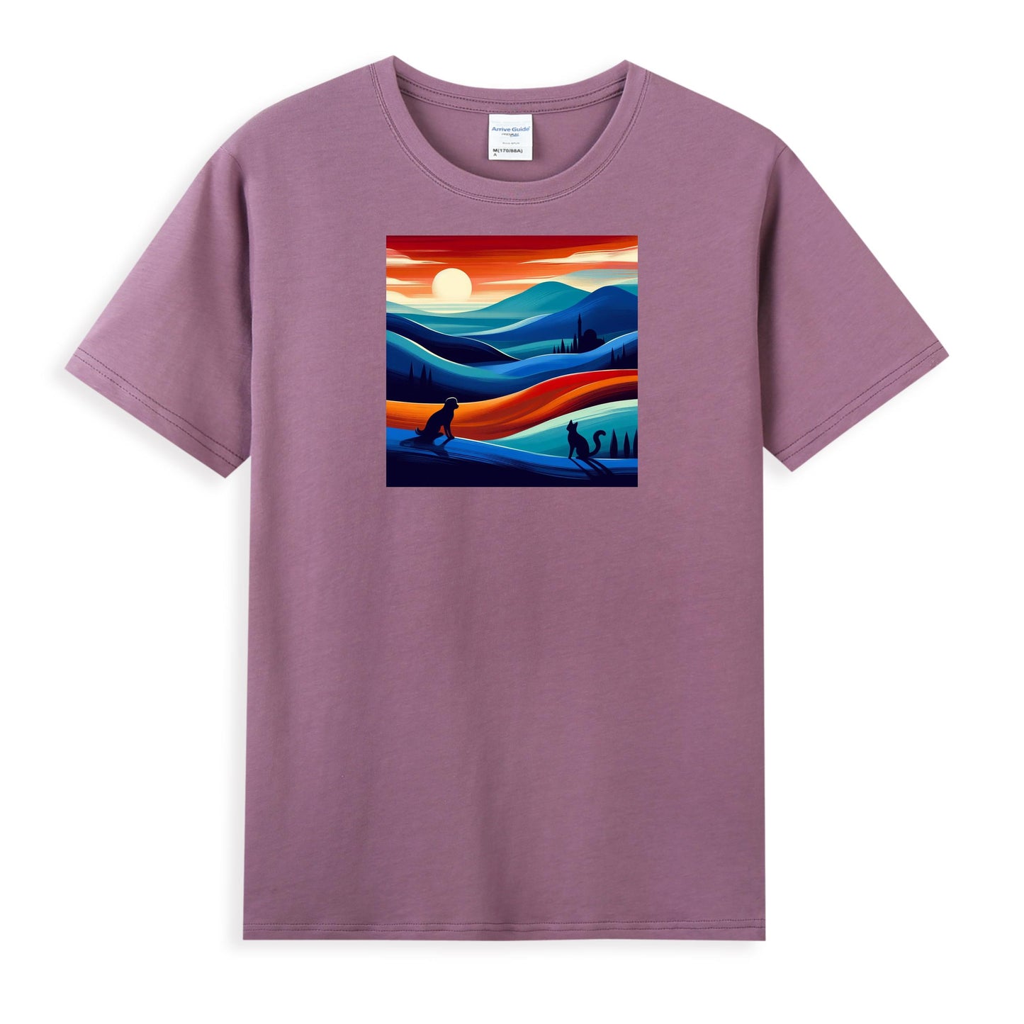 Women's Graphic Cotton Tee - Sunset Symphony in Waves of Color