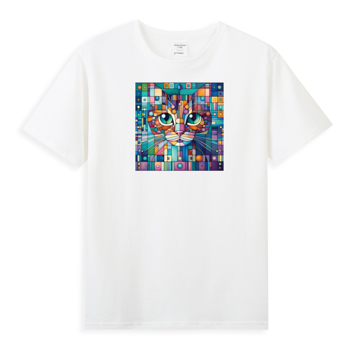 Women's Cotton Tee - Artistic Mosaic Cat Graphic