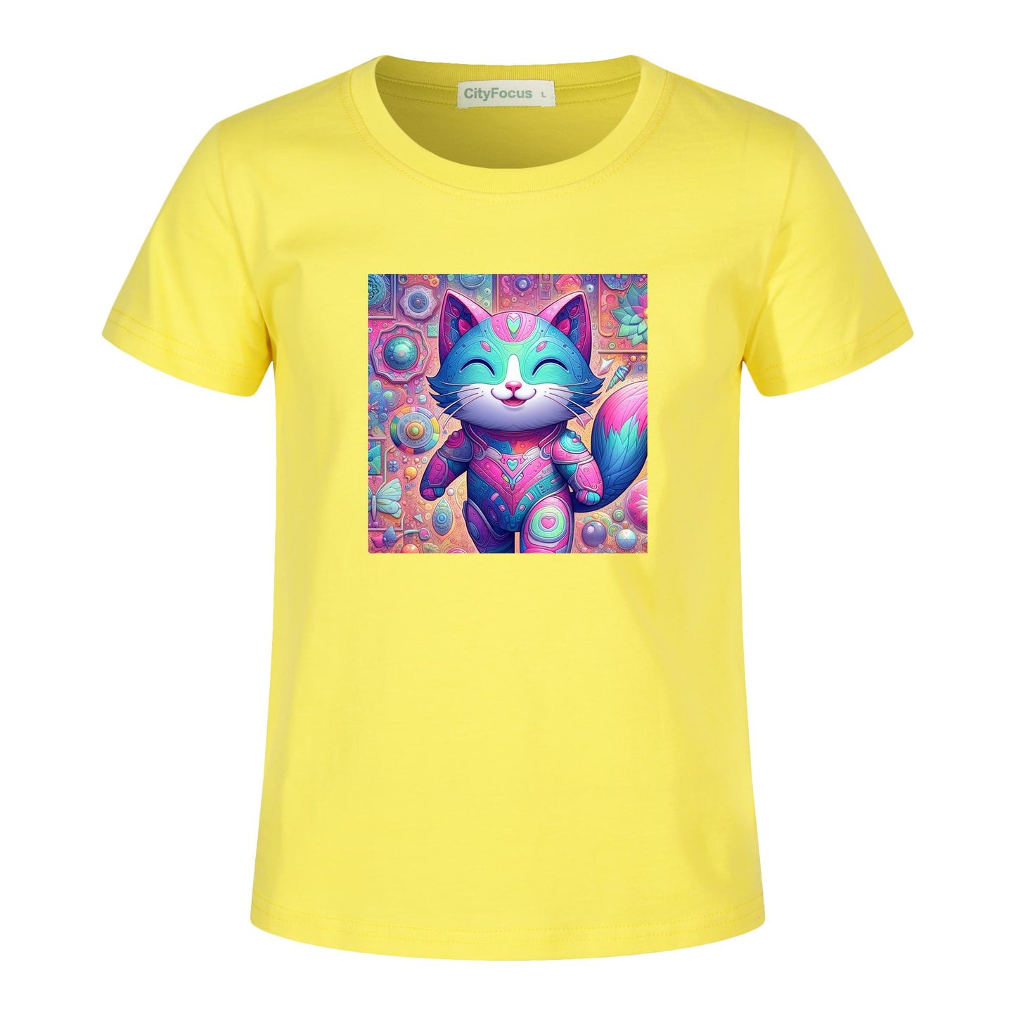 Kids' Artistic Cotton Tee - Fun and Colorful Cat