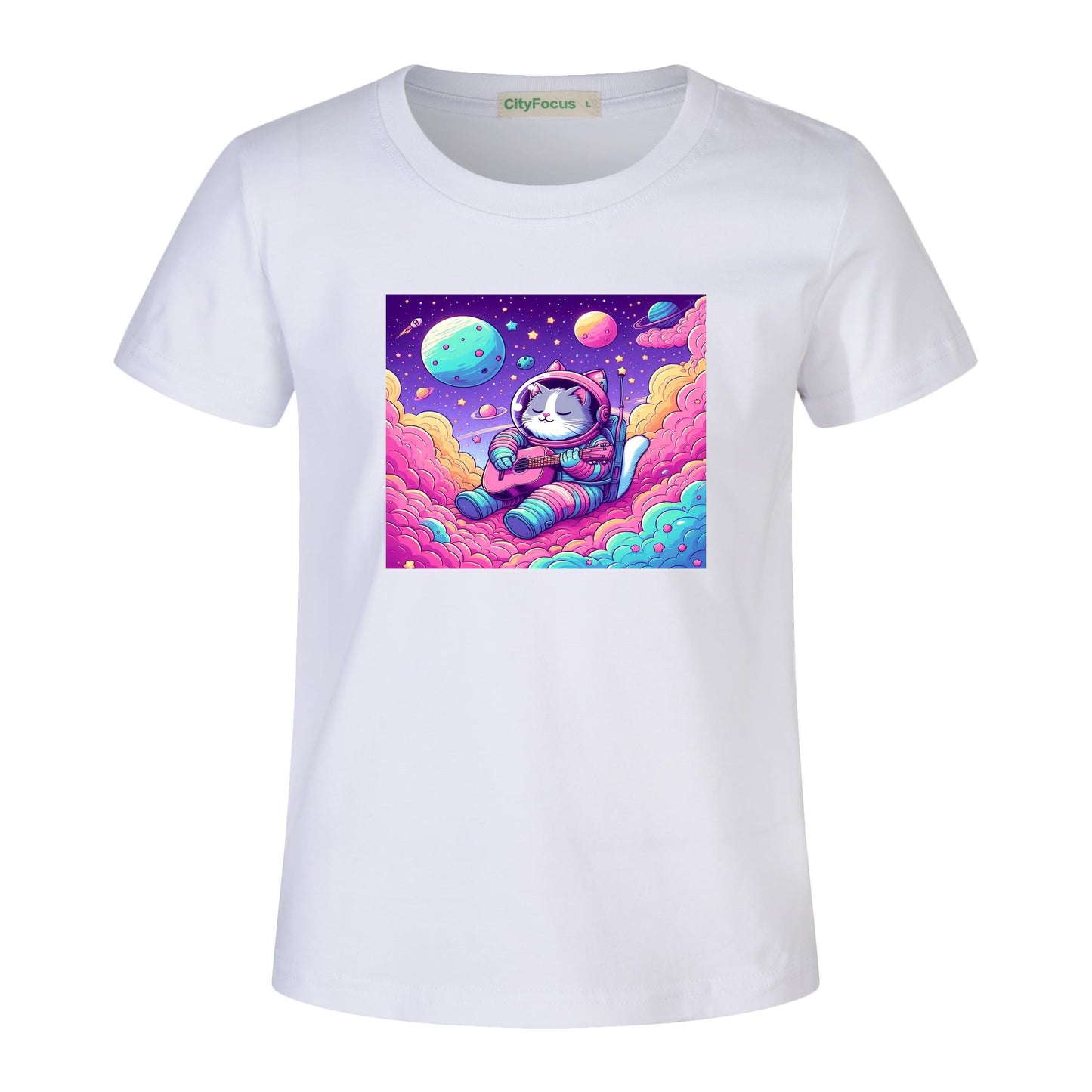 Cosmic Kitty Astronaut Kids T-Shirt 100% cotton 1 - Fun and Out-of-This-World