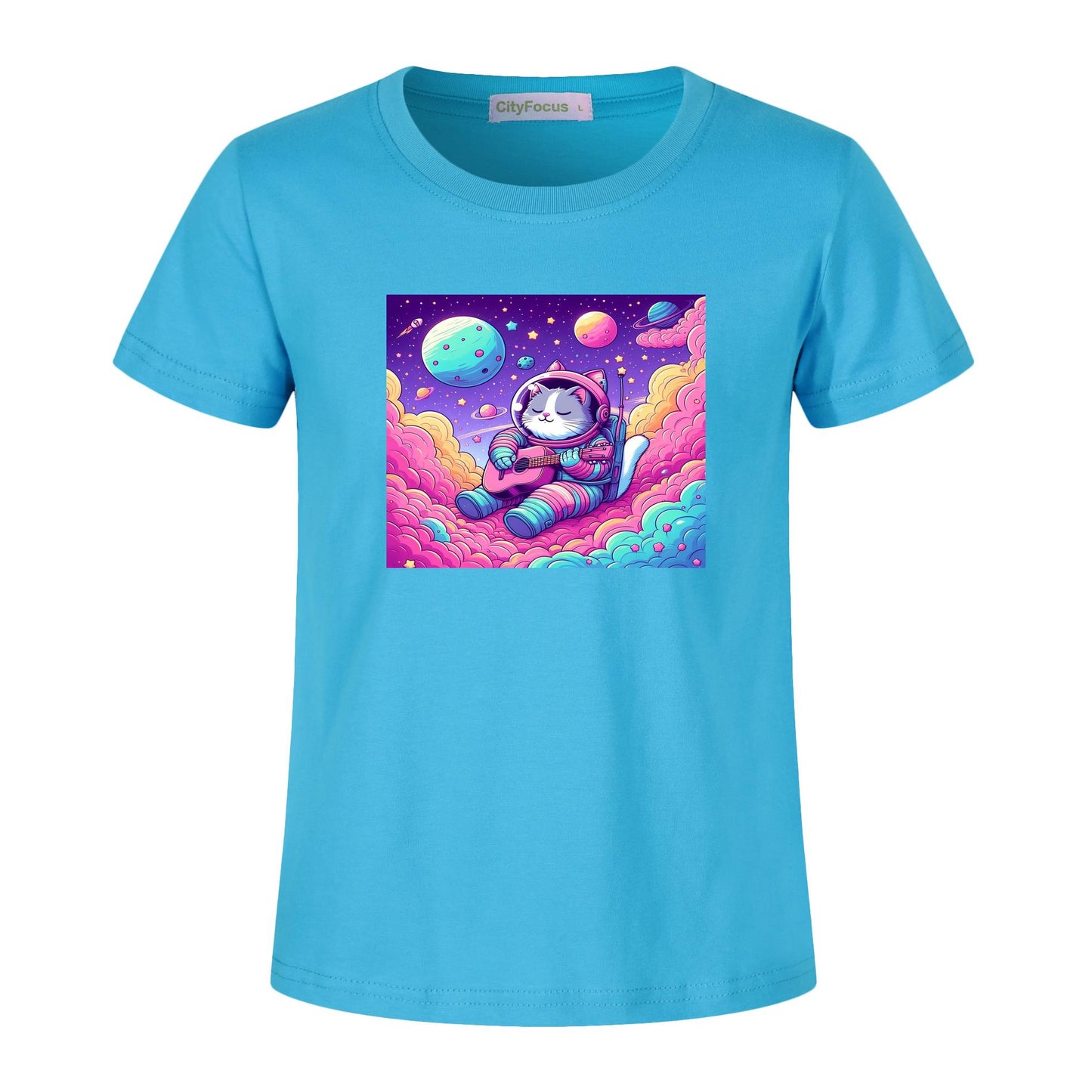 Cosmic Kitty Astronaut Kids T-Shirt 100% cotton 1 - Fun and Out-of-This-World