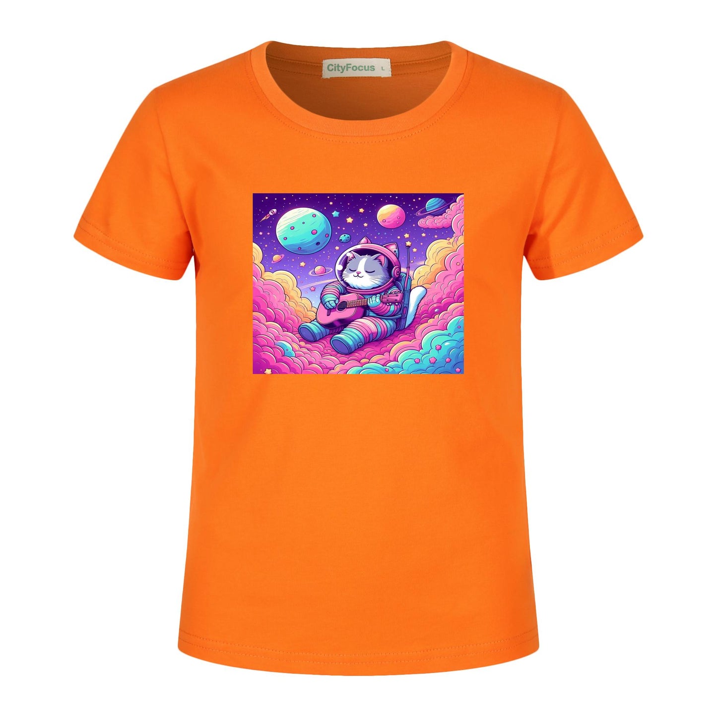 Cosmic Kitty Astronaut Kids T-Shirt 100% cotton 1 - Fun and Out-of-This-World