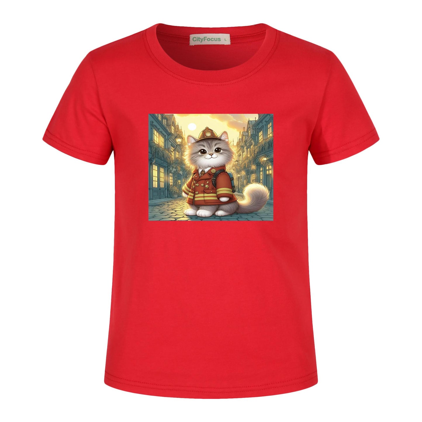 Firefighter Cat Kids T-Shirt 100% cotton 3 - Courageous and Comfy