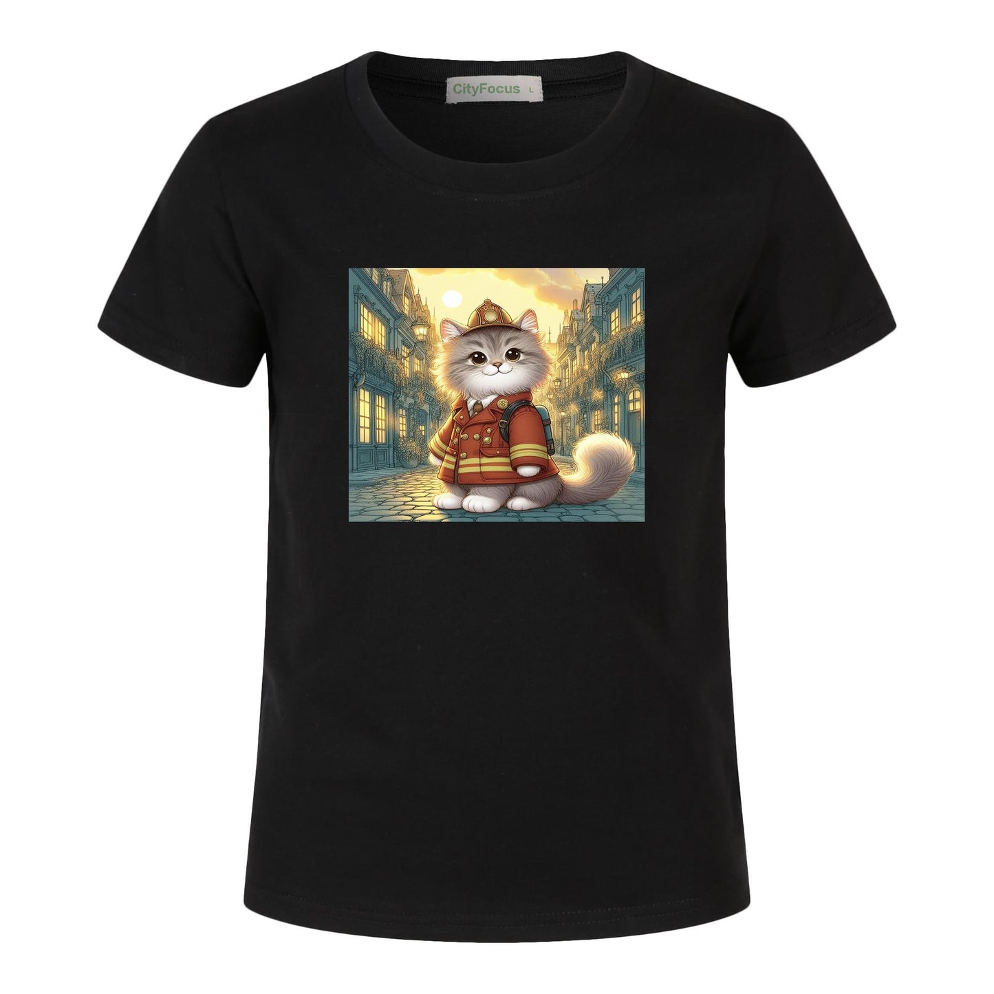 Firefighter Cat Kids T-Shirt 100% cotton 3 - Courageous and Comfy