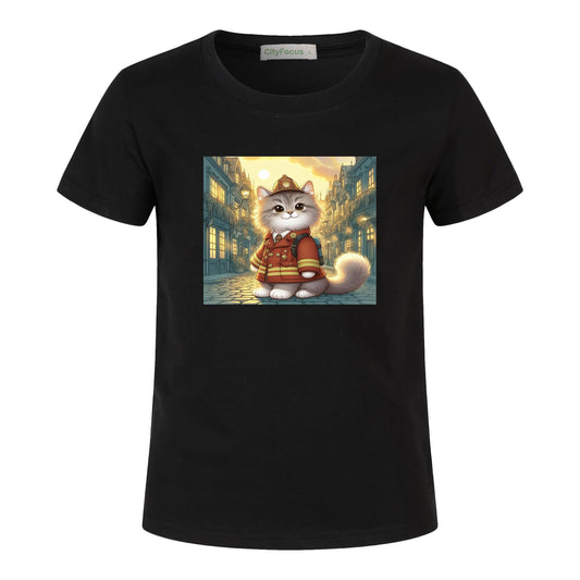 Firefighter Cat Kids T-Shirt 100% cotton 3 - Courageous and Comfy