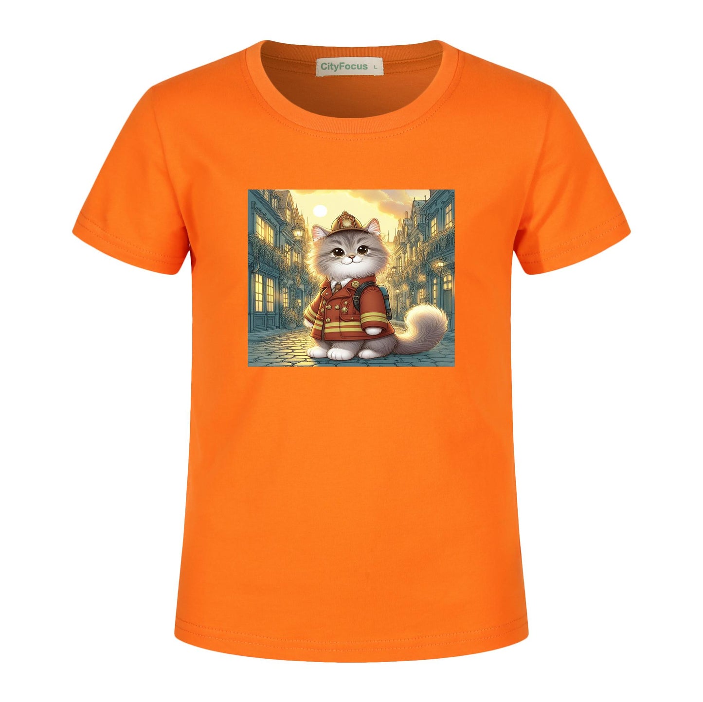 Firefighter Cat Kids T-Shirt 100% cotton 3 - Courageous and Comfy