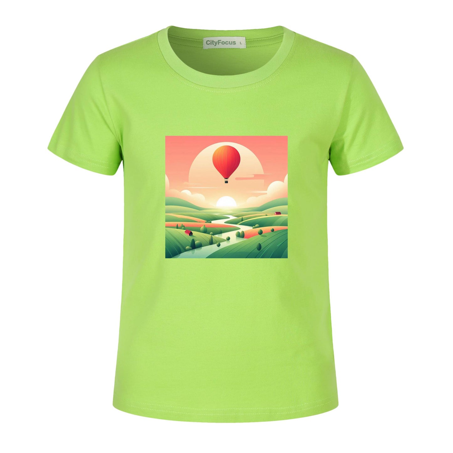 Hot Air Balloon Journey 2- 100% Cotton Sunset Kids T-Shirt