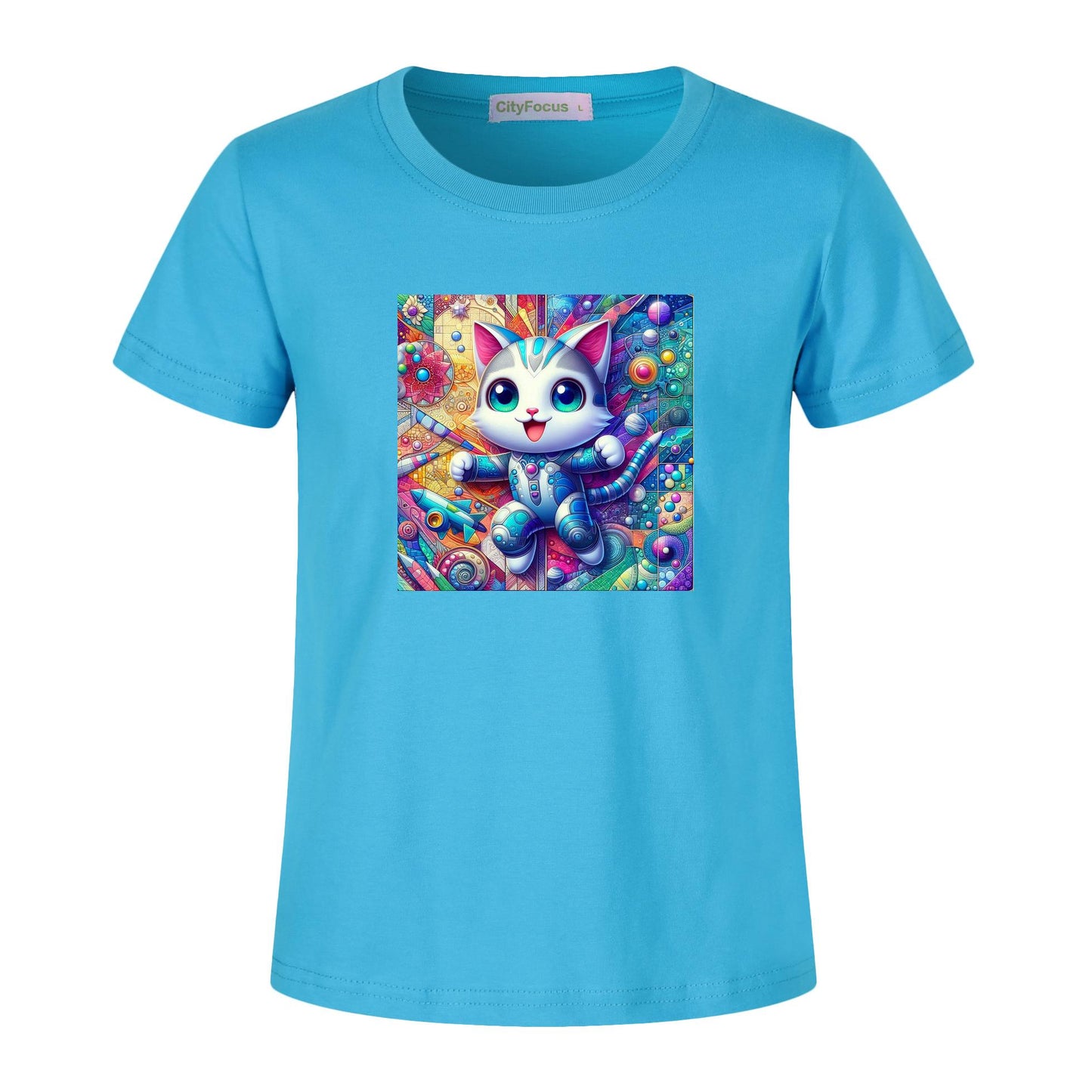 Futuristic Feline Fun Kids Tee 6