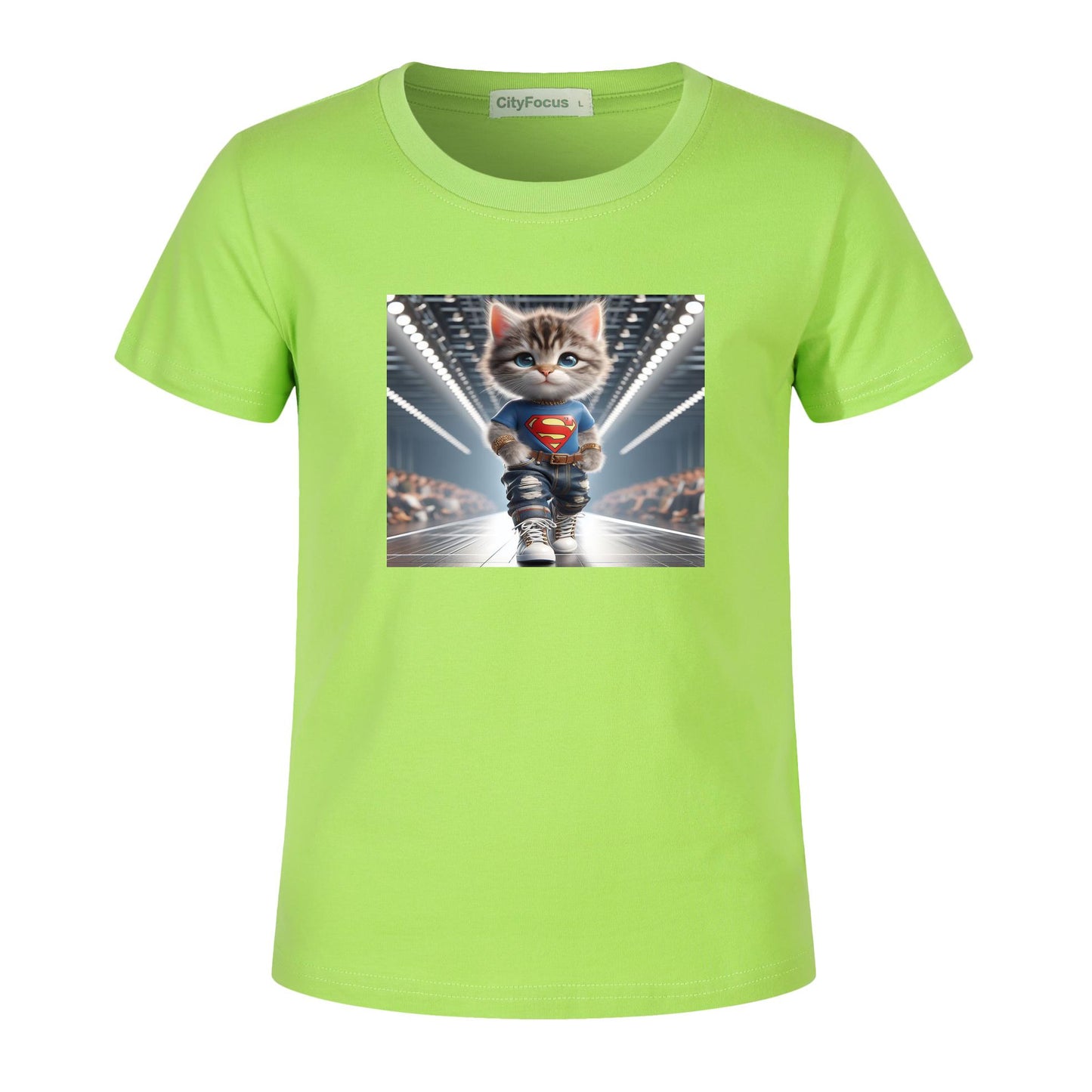 100% cotton Runway Fashion Forward Cat 2: Cute and Cool Kids' Graphic T-Shirt