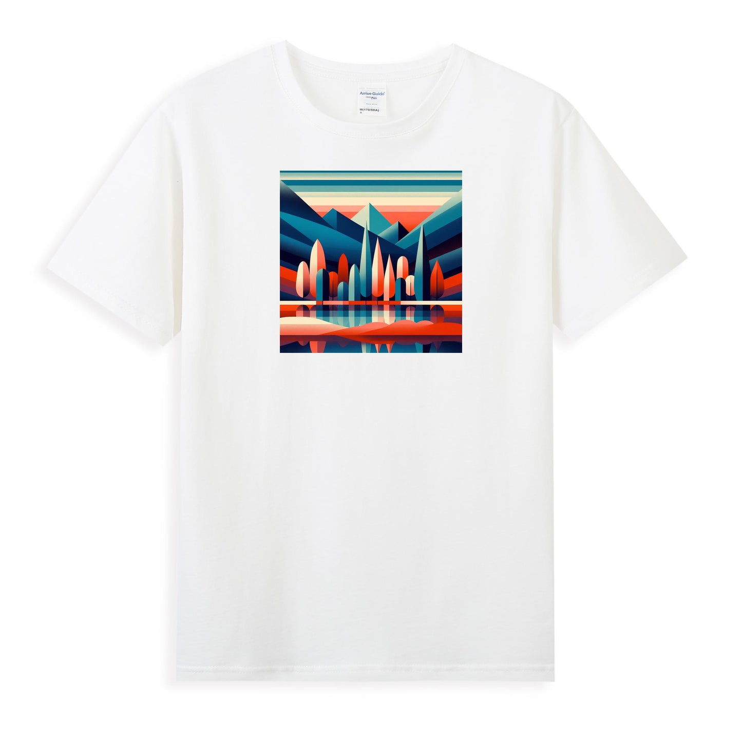 Women's Artistic Cotton T-Shirt - Geometric Mountains and Mirror Lakes