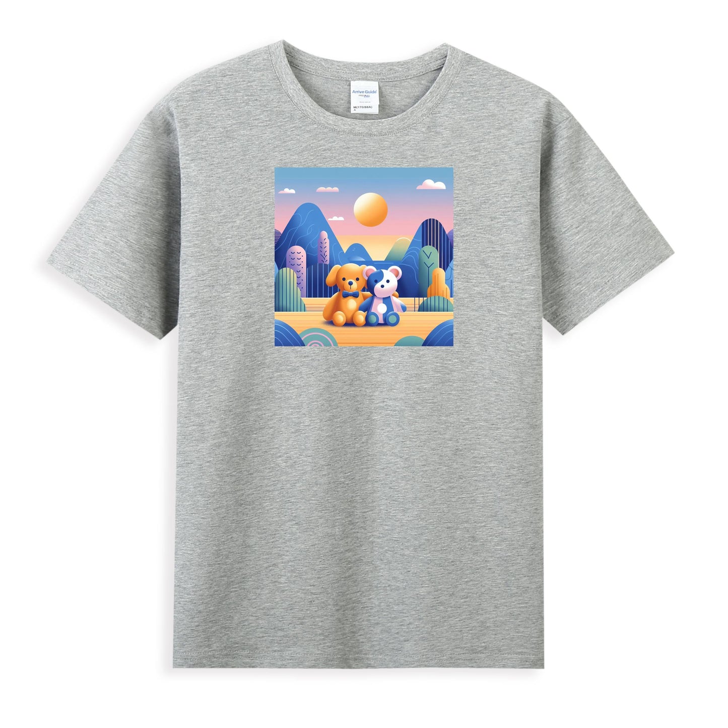 Women's Artistic Cotton Tee - Gentle Companions in a Pastel Wonderland