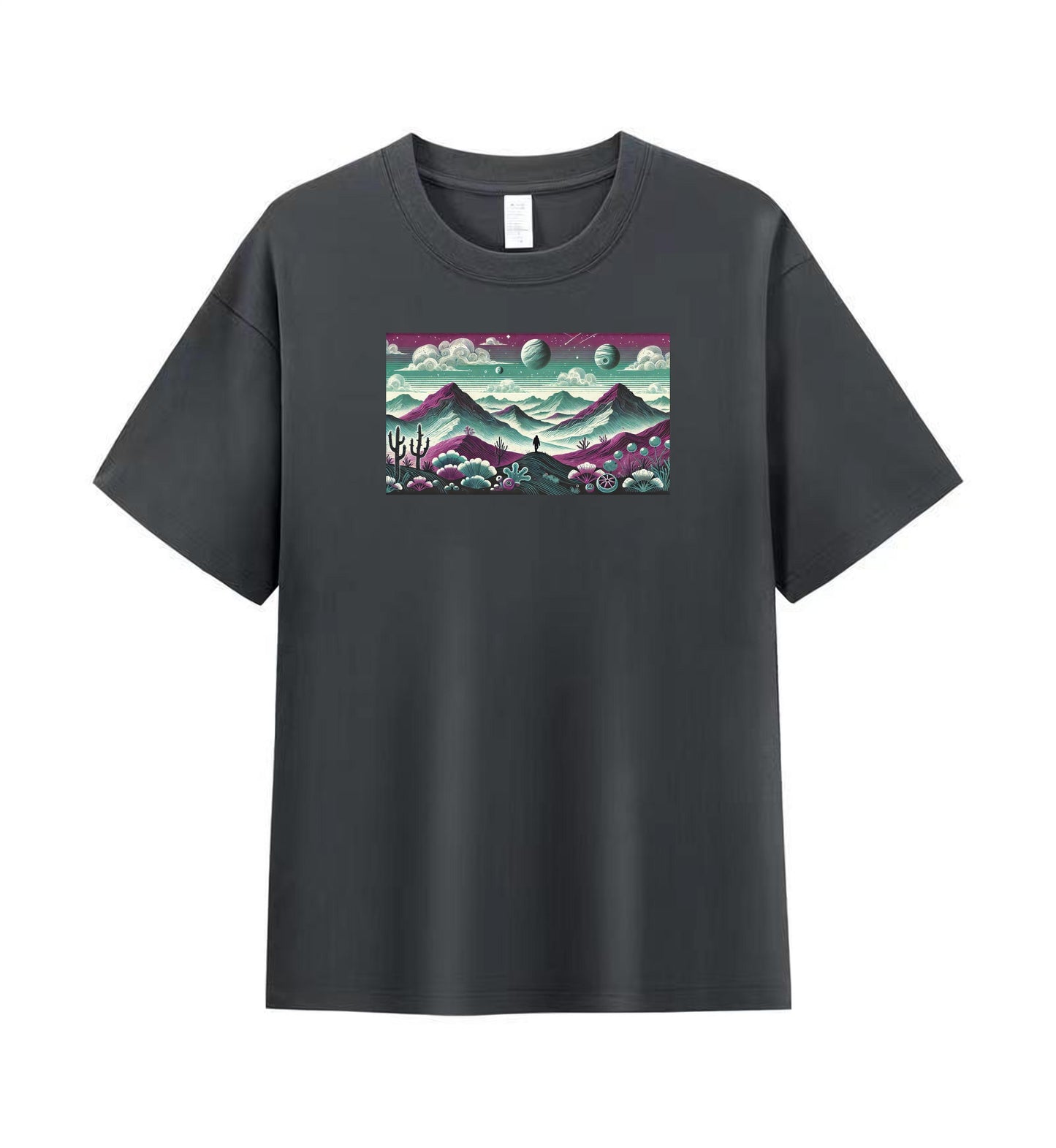 Men's Cotton T-Shirt with Futuristic Mountain Landscape Design